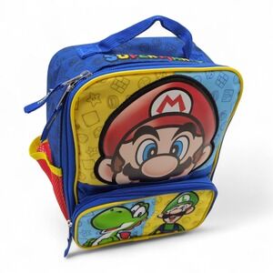 Super Mario Lunch Bag Blue Insulated Yoshi Luigi Kids Lunch‎ Box Tote Gamer Bag